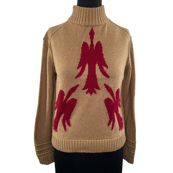 L.A.M.B Gwen Stefani Brown Cotton Cashmere Elbow Patch Mock Sweater S Small - Picture 1 of 6